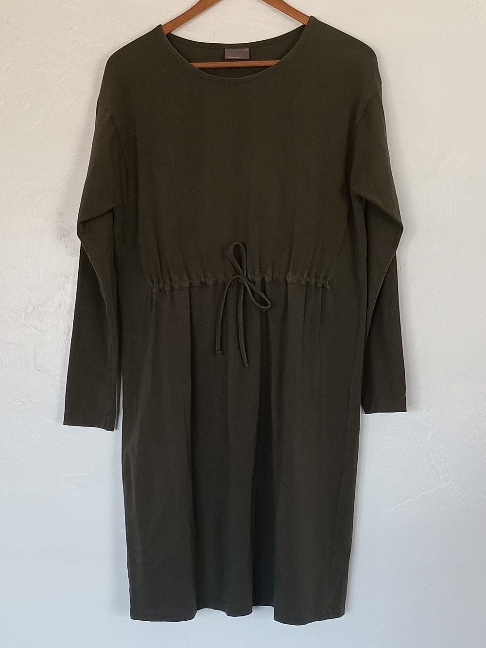 Earthaddict Cotton Olive Knit Drawstring Waist Shift Dress 36 Large
